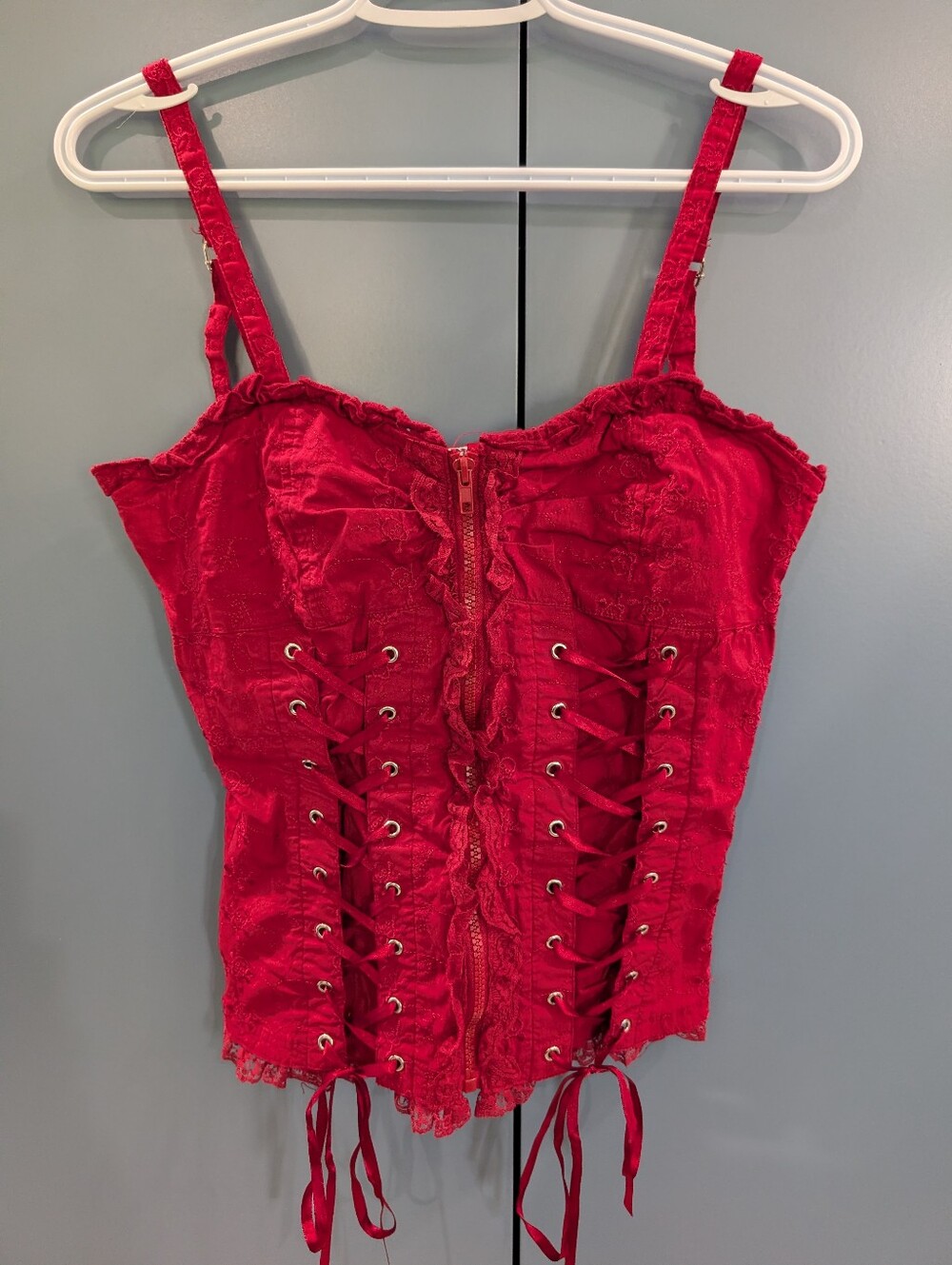 Royal Bones Red Lace-Up Corset Tank